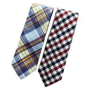 Charles Tyrwhitt neck ties (2) plaid silk linen blend red white blue summertime